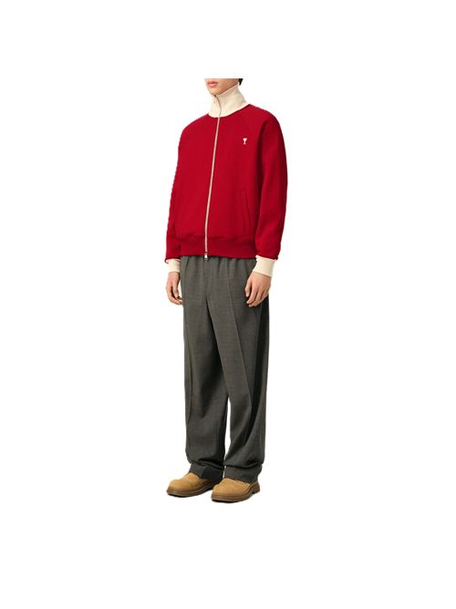 Jacket in loopback light fleece contrasted details. Ami Paris | USW796.JE0245A202RUBYRED/IVORY